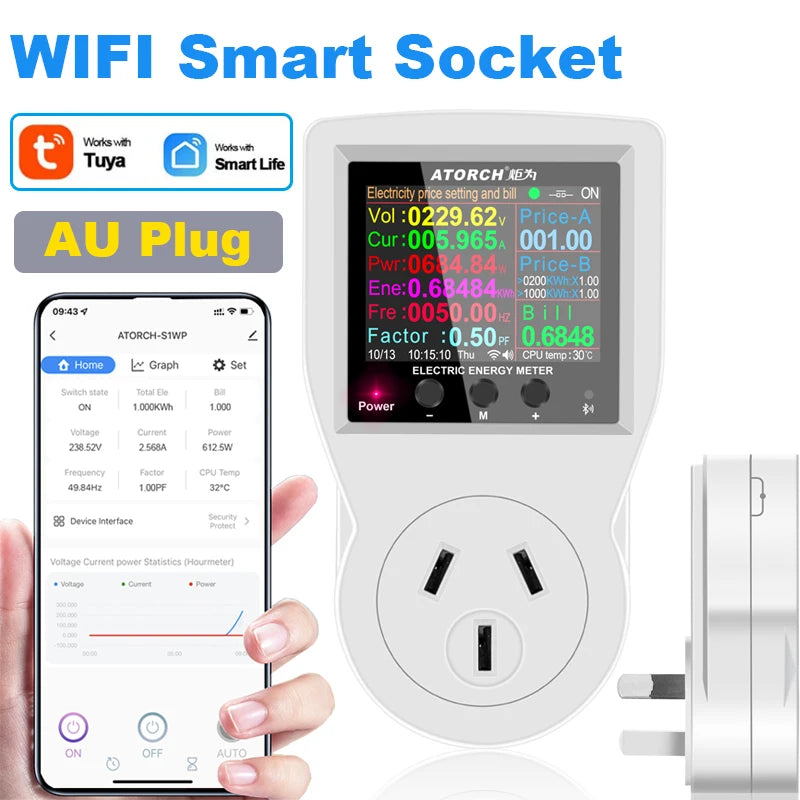WiFi Smart Socket Digital Wattmeter – 16A, AC85–265V
