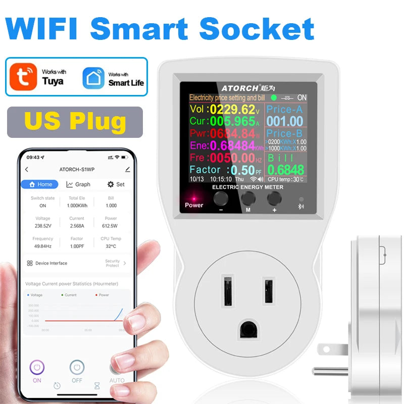 WiFi Smart Socket Digital Wattmeter – 16A, AC85–265V