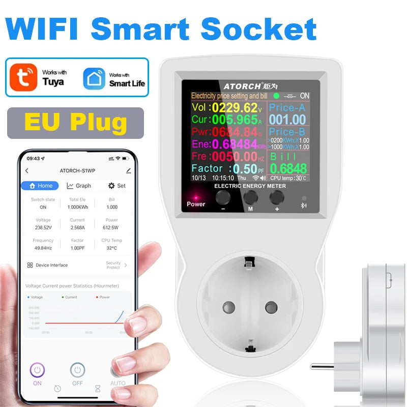 WiFi Smart Socket Digital Wattmeter – 16A, AC85–265V
