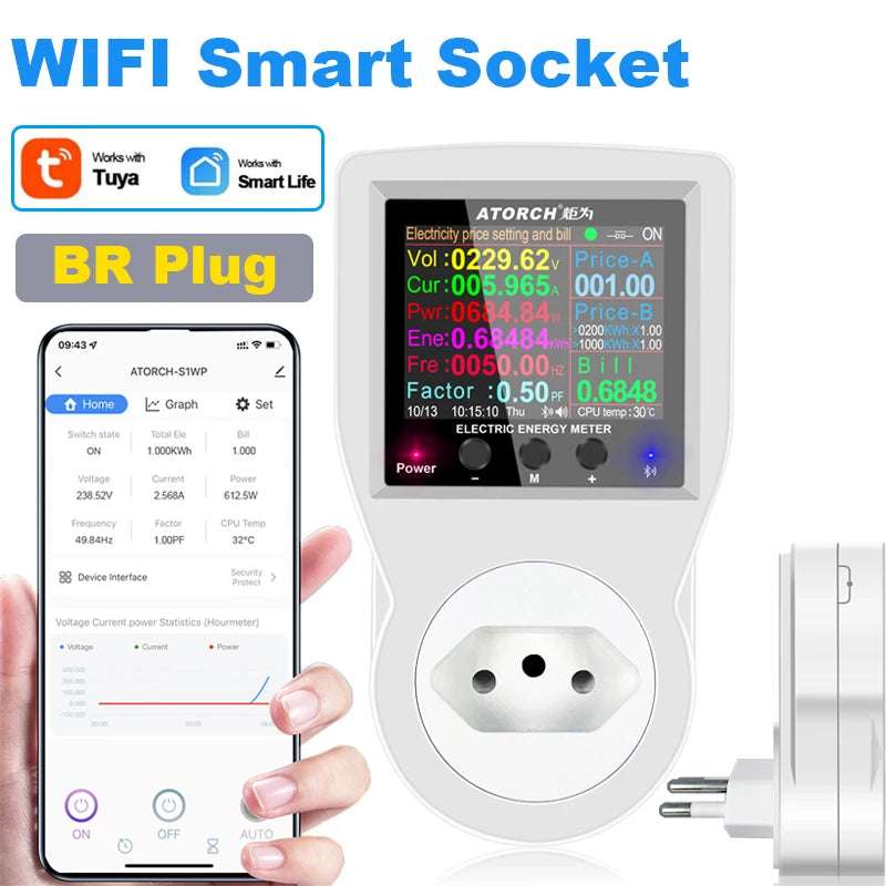 WiFi Smart Socket Digital Wattmeter – 16A, AC85–265V
