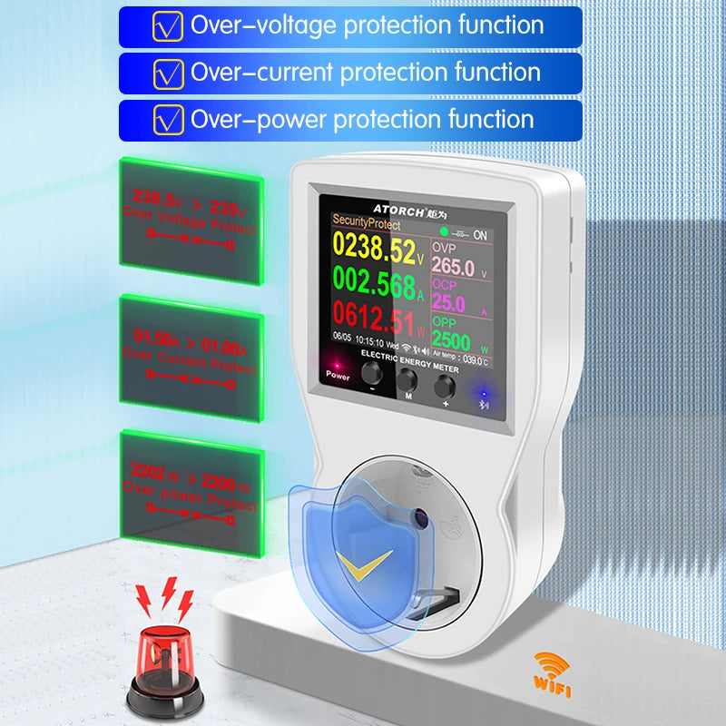 WiFi Smart Socket Digital Wattmeter – 16A, AC85–265V