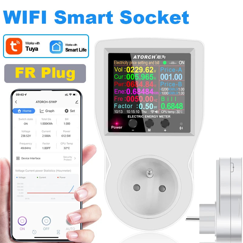 WiFi Smart Socket Digital Wattmeter – 16A, AC85–265V