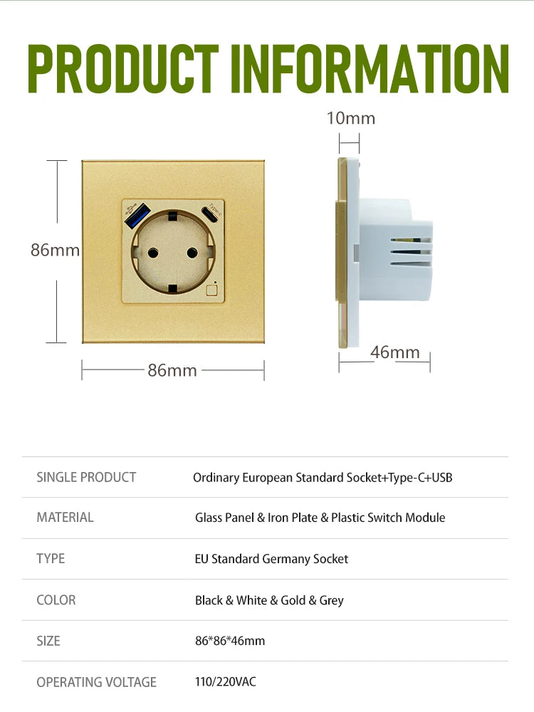 Smart EU Wall Socket with USB Ports