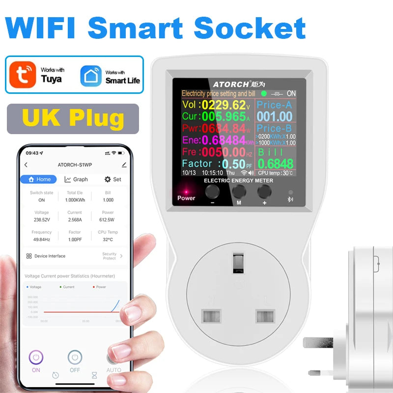WiFi Smart Socket Digital Wattmeter – 16A, AC85–265V